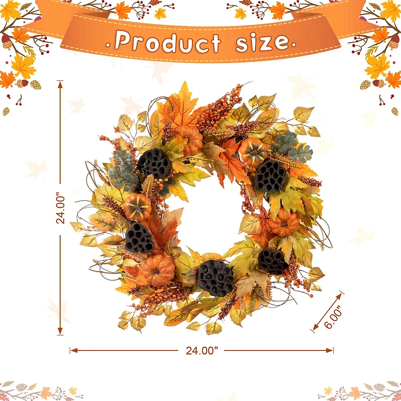 Glitzhome® 24" Fall Pumpkin Leaf Floral Wreath