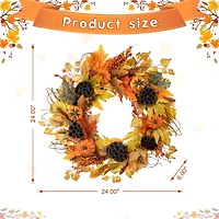 Glitzhome® 24" Fall Pumpkin Leaf Floral Wreath