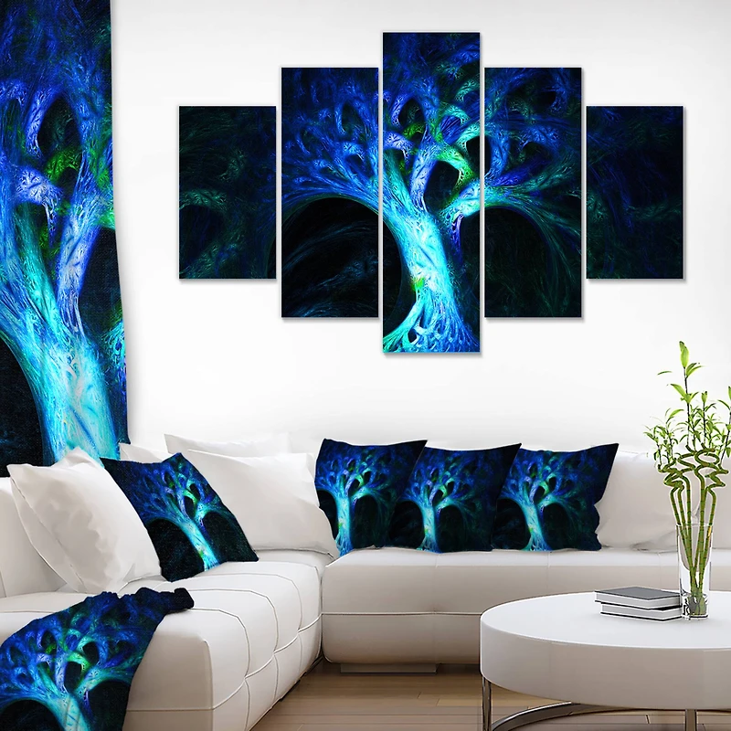 Designart - Magical Blue Psychedelic Tree - Contemporary Canvas Art Print