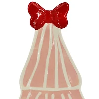 9.75" Pink & Red Christmas Tree with Bow Ceramic Plate by Ashland®