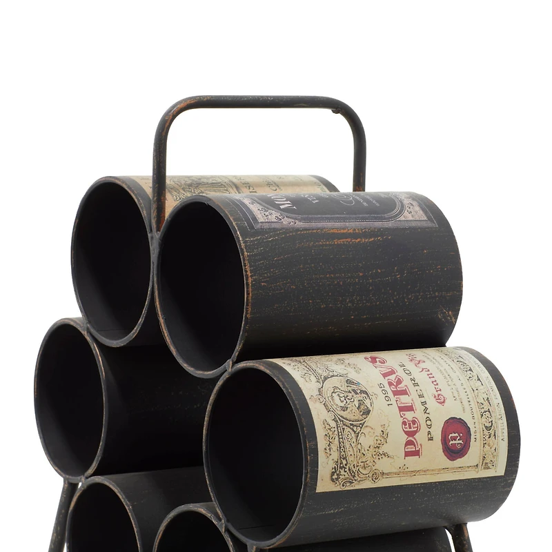 14" Black Metal Industrial Wine Holder Rack