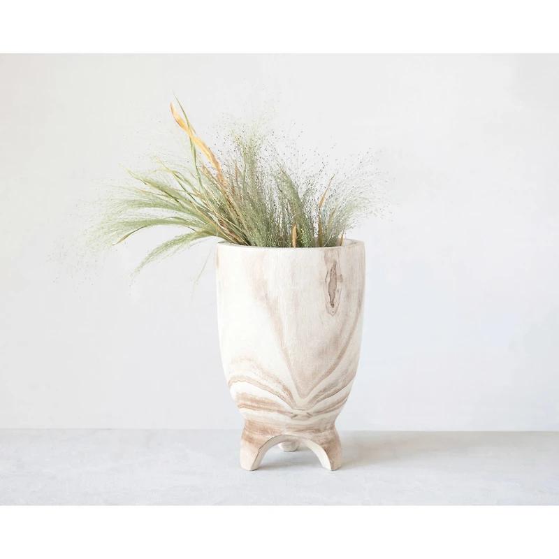 Hello Honey® 13" Decorative Paulownia Wood Footed Planter