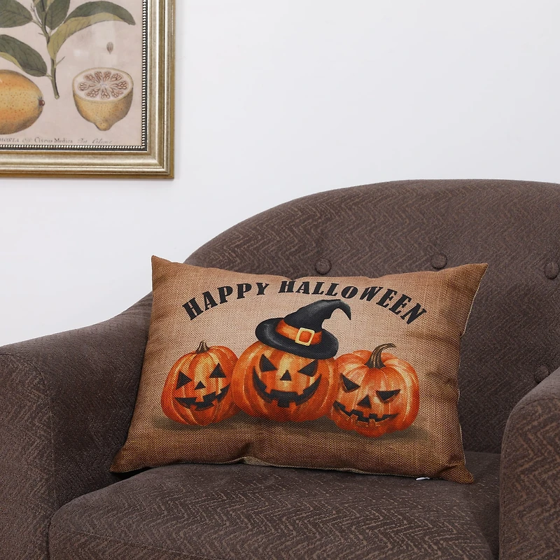 Glitzhome® Faux Burlap Happy Halloween Pumpkin Pillow
