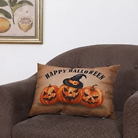 Glitzhome® Faux Burlap Happy Halloween Pumpkin Pillow