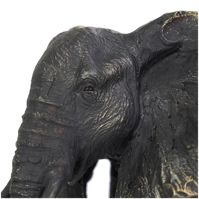 10" Bronze Polystone Elephant Sculpture with Gold Detailing