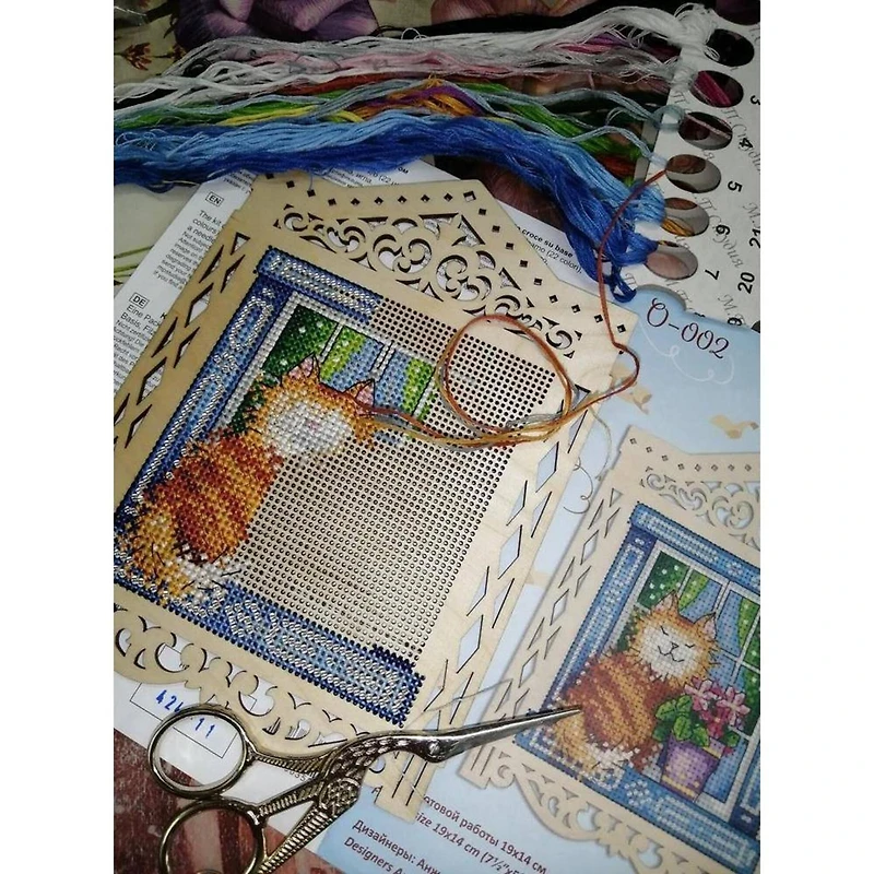MP Studia Cat In The Window Cross Stitch On Wood Kit