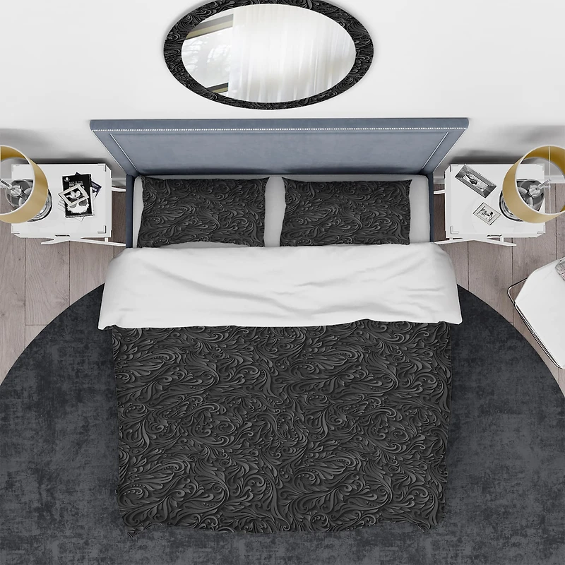 Designart '3D leaves in Shades of Black' Modern & Contemporary Bedding Set