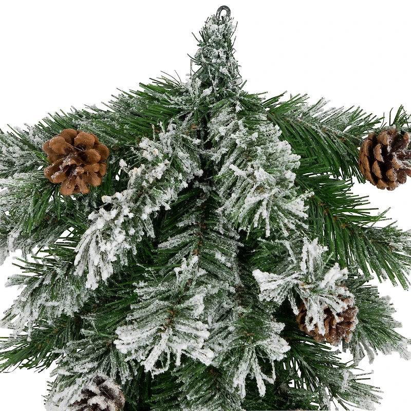 22" Unlit Snowy Flocked Angel Pine with Pine Cones Christmas Teardrop Swag