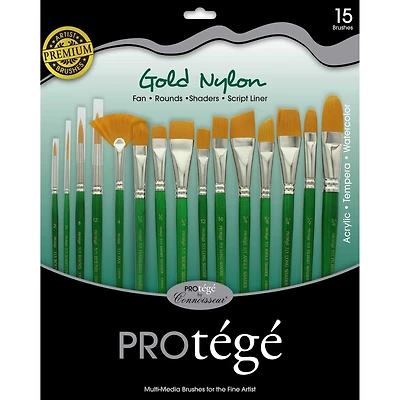 Protégé Gold Nylon Short Handle 15 Piece Brush Set