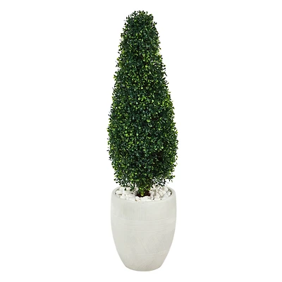 3.5ft. Boxwood Tower Topiary Tree in White Planter