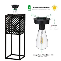 Glitzhome® Black Metal Stripes Geometric Solar Powered Edison Bulb Outdoor Lantern Set