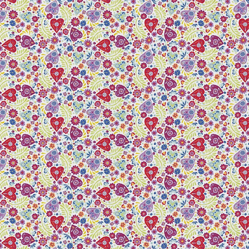 Camelot Fabrics White Paisley Hearts Cotton Precut Fabric