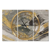 Designart Marble Gold & Black II Modern 3 Panel Wall Clock