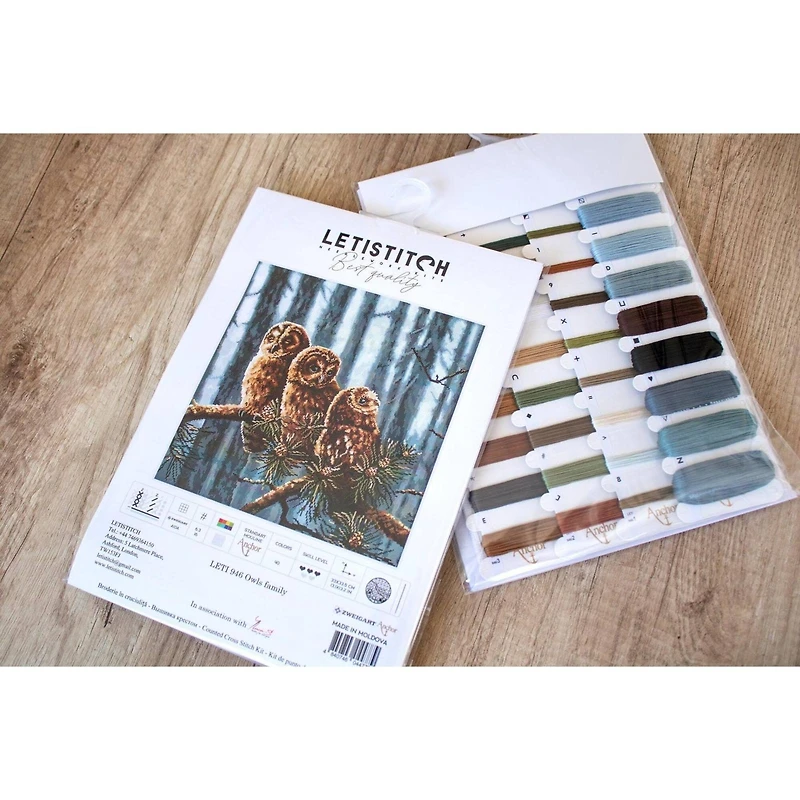 LetiStitch Owls Family Counted Cross Stitch Kit