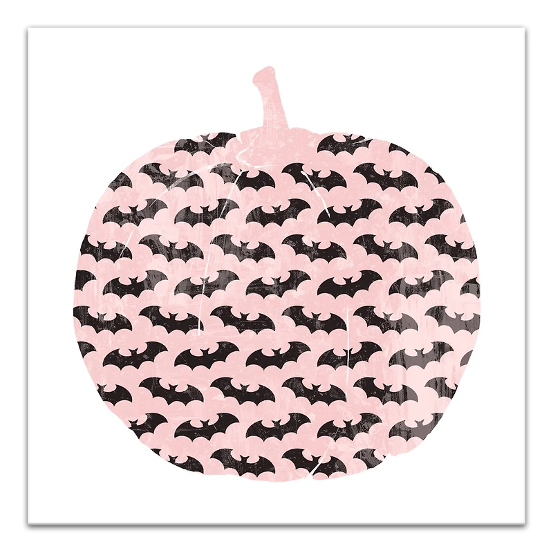 Pink & Black Bat Pumpkin Canvas Wall Art