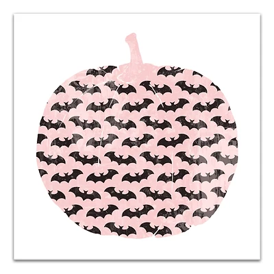 Pink & Black Bat Pumpkin Canvas Wall Art