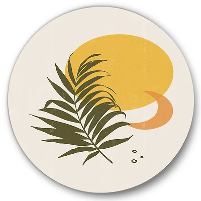 Designart - Abstract Yellow Sun and Moon With Tropical Leaf I