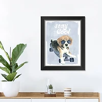 Stay Cool Dog On Skateboard 1 11" x 14" Black Framed Print Under Plexiglass