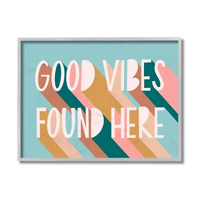 Stupell Industries Good Vibes Found Here Pastel Color Pop in Gray Frame Wall Art
