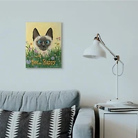 Stupell Industries Bee Happy Funny Cat Cartoon Pet Design Canvas Wall Art