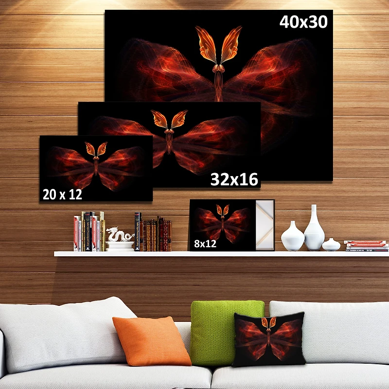 Designart - Red Fractal Butterfly in Dark