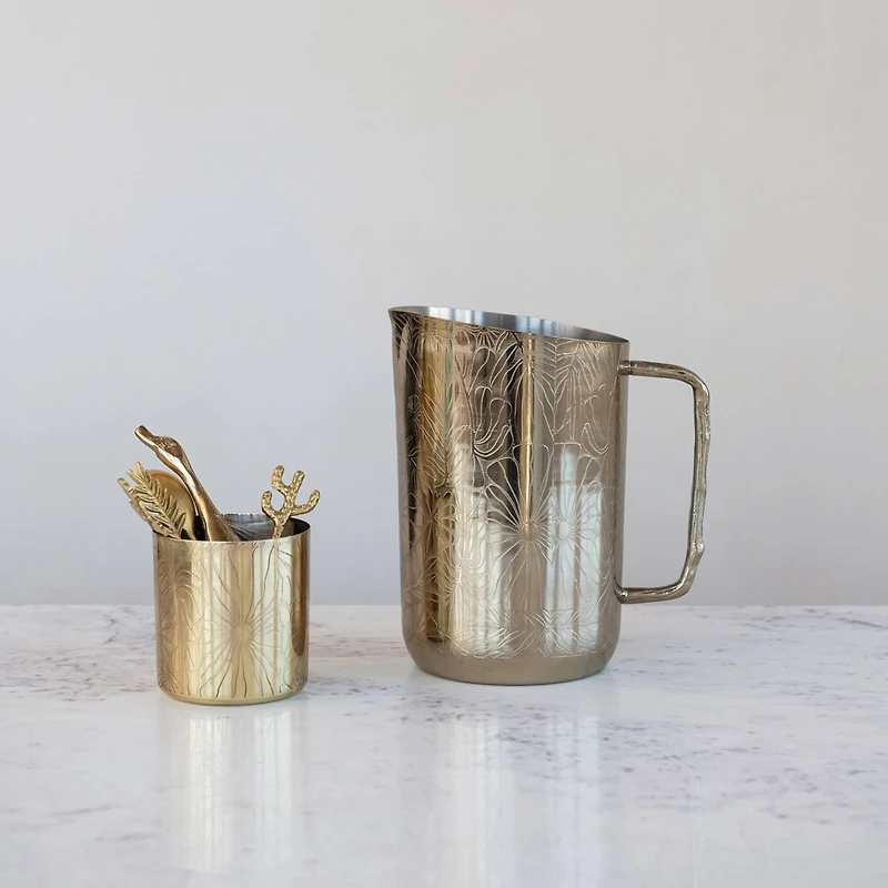 Hello Honey 16-Ounce Stainless Steel Container/Cup with Etched Flowers, Antique Finish