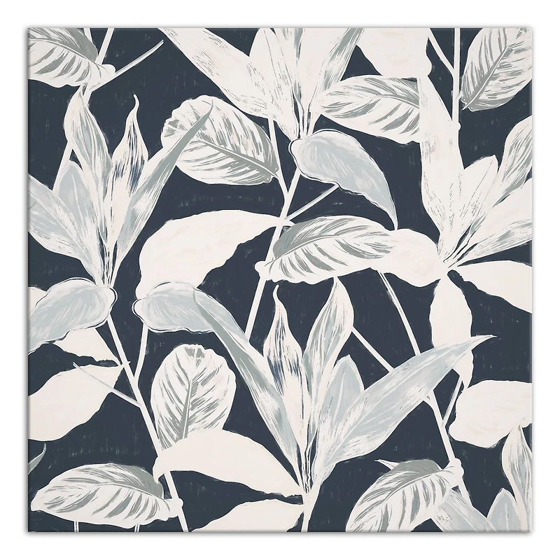 Navy Botanical Leaves Canvas Wall Art