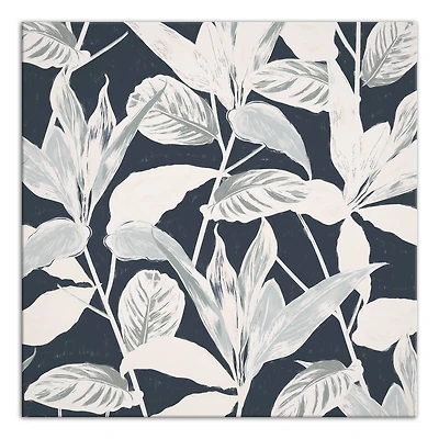 Navy Botanical Leaves Canvas Wall Art