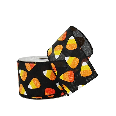 2.5" x 20ft. Black Candy Corn Wired Faux Linen Ribbon by Celebrate It® Halloween
