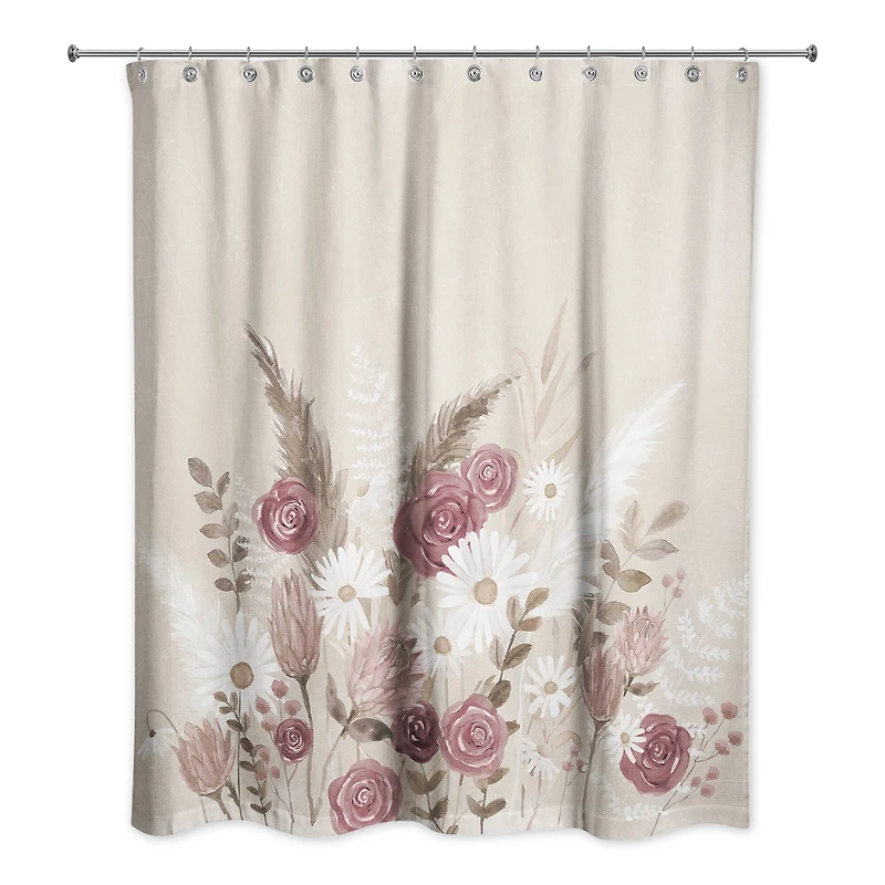 Boho Flowers Mauve Beige 71" x 74" Shower Curtain