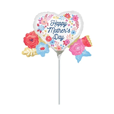 14" Happy Mothers Day Artful Florals Foil Stick Balloon