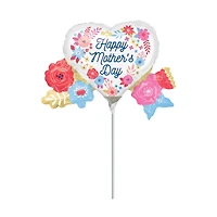 14" Happy Mothers Day Artful Florals Foil Stick Balloon