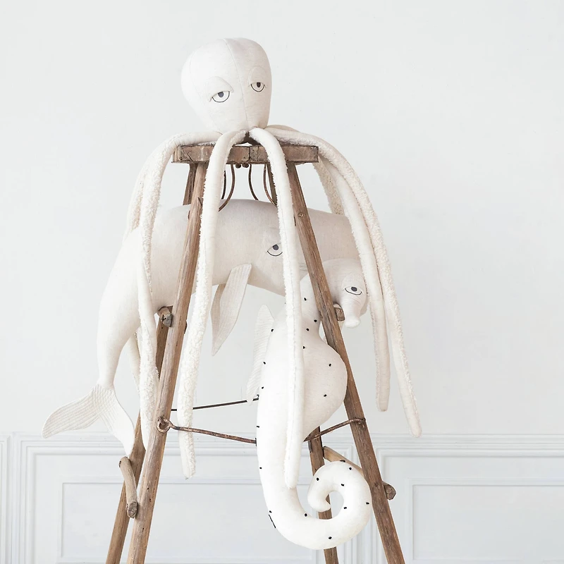 Hello Honey® White Cotton & Linen Octopus-Shaped Pillow