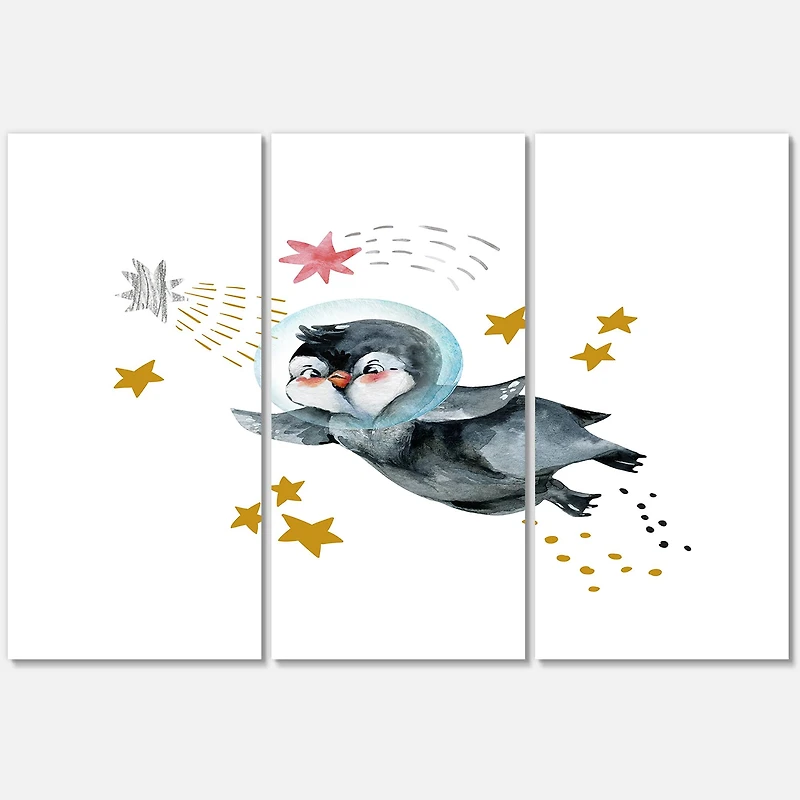 Designart - Little Penguin Flying Stars and Planets I