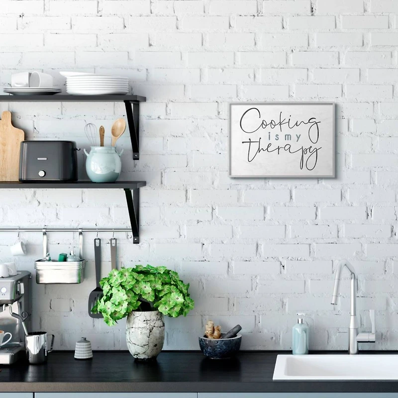 Stupell Industries Cooking Is My Therapy Phrase Blue Black White, 11 x 14