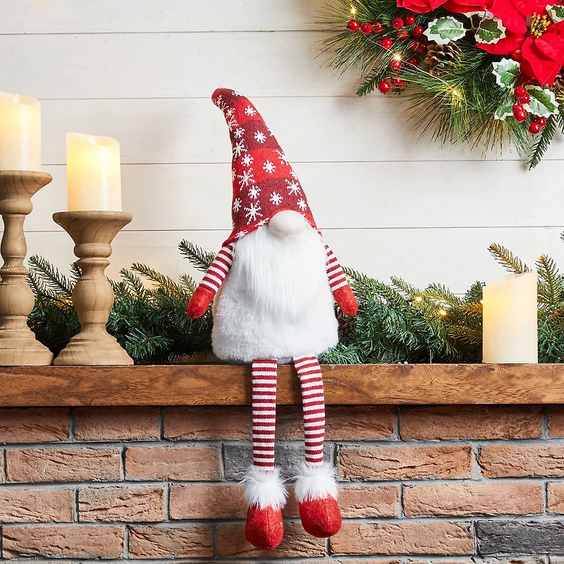 Glitzhome® 28" Fabric Christmas Gnome Shelf Sitter with Dangling Legs