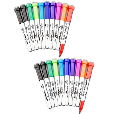 KleenSlate® Dry Erase Student Markers with Erasers, Fine Point, Assorted Colors, 2 Packs of 20