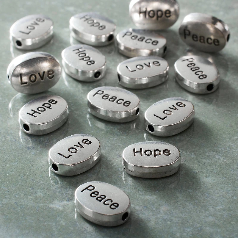 Silver Metal Word Beads, 18mm by Bead Landing™
