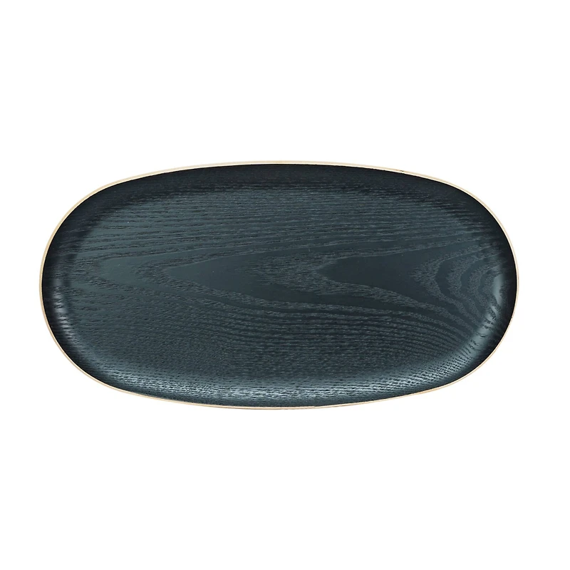 Hello Honey® 13.75" Black Oval Oak Wood Serving Tray