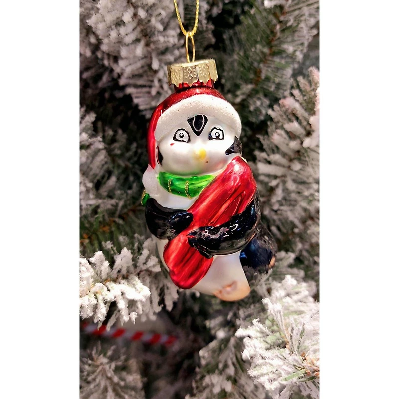 Wizardi 11.81" Festive Penguin Christmas Glass Ornament