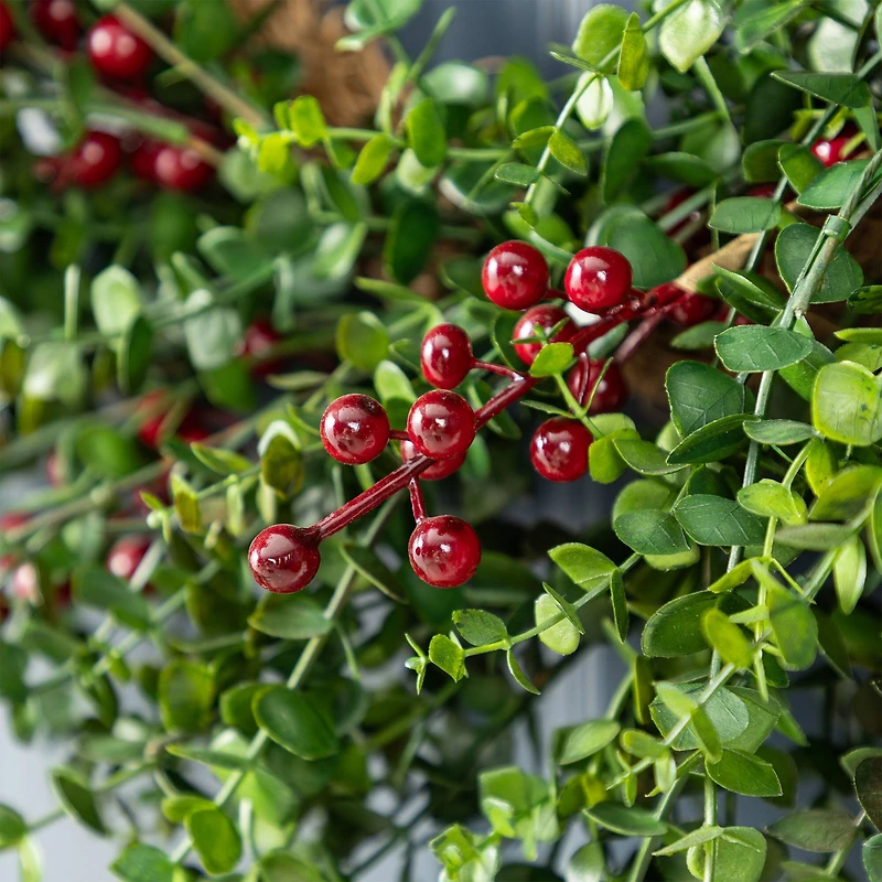 Glitzhome® 28"D Christmas Greenery PE Eucalyptus Wreath with Red Berries
