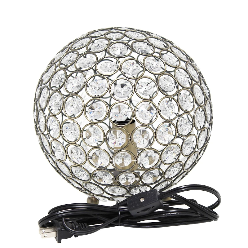 Lalia Home 8" Antique Brass Elipse Crystal Glam Orb Table Lamp
