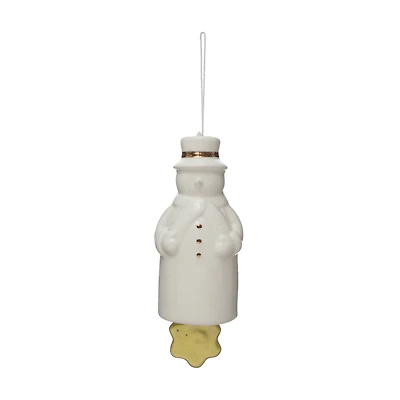 Hello Honey® 6" White Stoneware Snowman Bell with Gold Electroplating