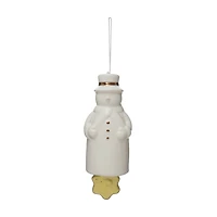 Hello Honey® 6" White Stoneware Snowman Bell with Gold Electroplating
