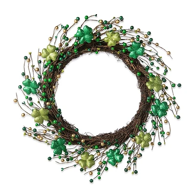 Glitzhome® 20" St. Patrick's Day Shamrock Berry Wreath