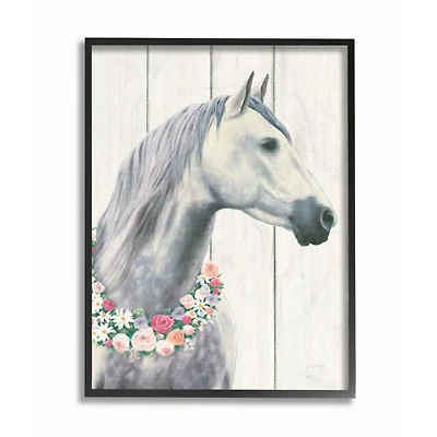 Stupell Industries Spirit Stallion Horse With Flower Wreath Wall Art in Black Frame