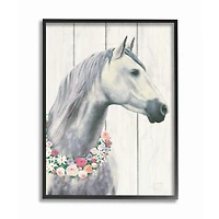 Stupell Industries Spirit Stallion Horse With Flower Wreath Wall Art in Black Frame