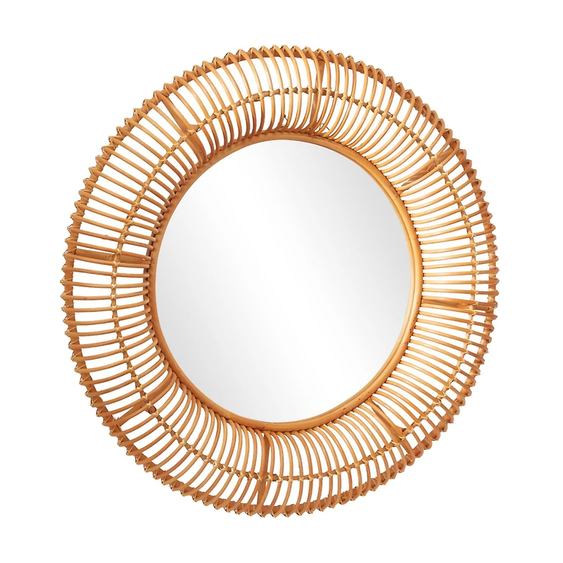 Brown Rattan Bohemian Wall Mirror, 39" x 4" x 39"