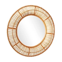 Brown Rattan Bohemian Wall Mirror, 39" x 4" x 39"