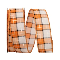 Reliant 1.5" x 20yd. Wired Orange & White Plaid Ribbon